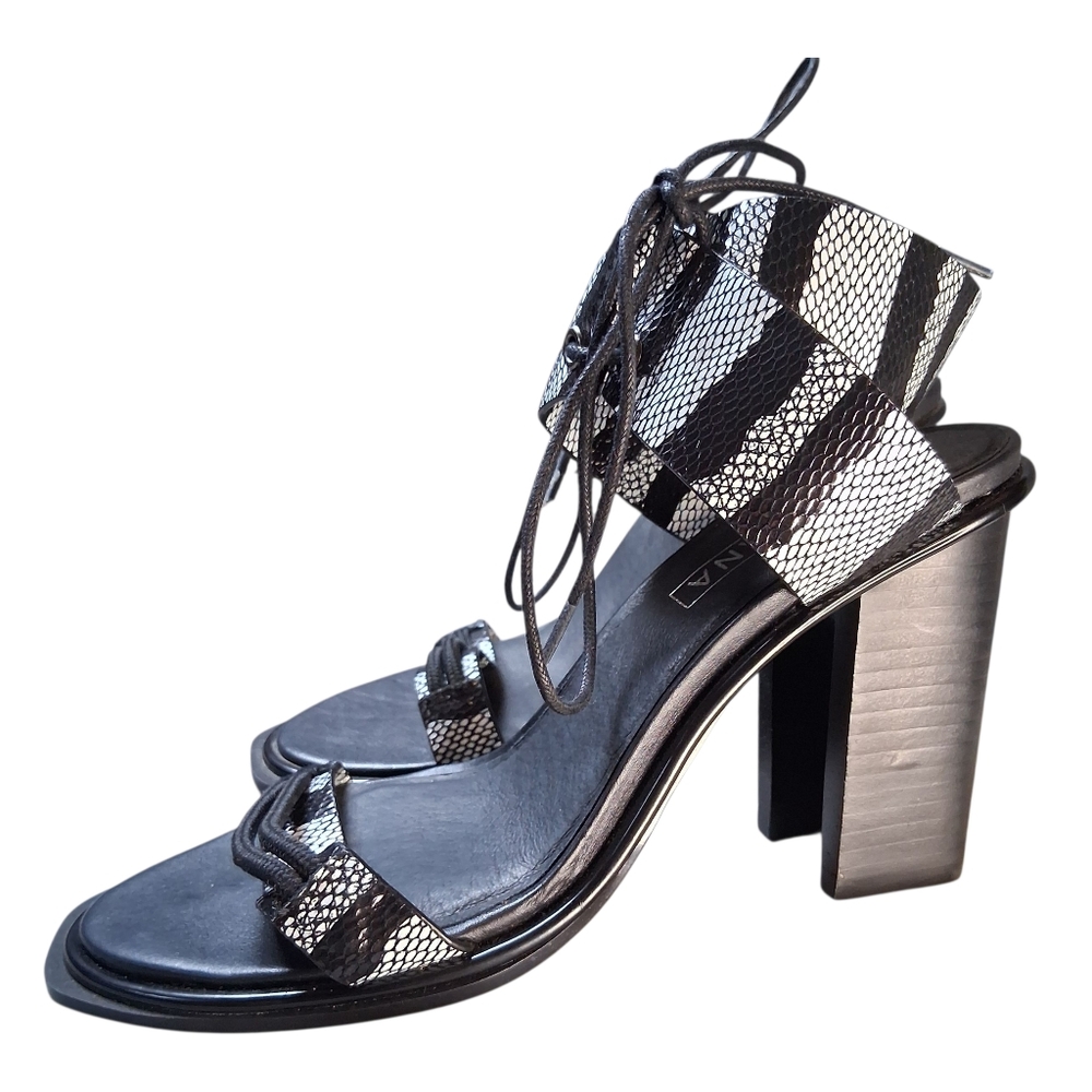 SOL SANA Chunk II Heel Zebra Print Lace-Up Sandal Black/White EU 40